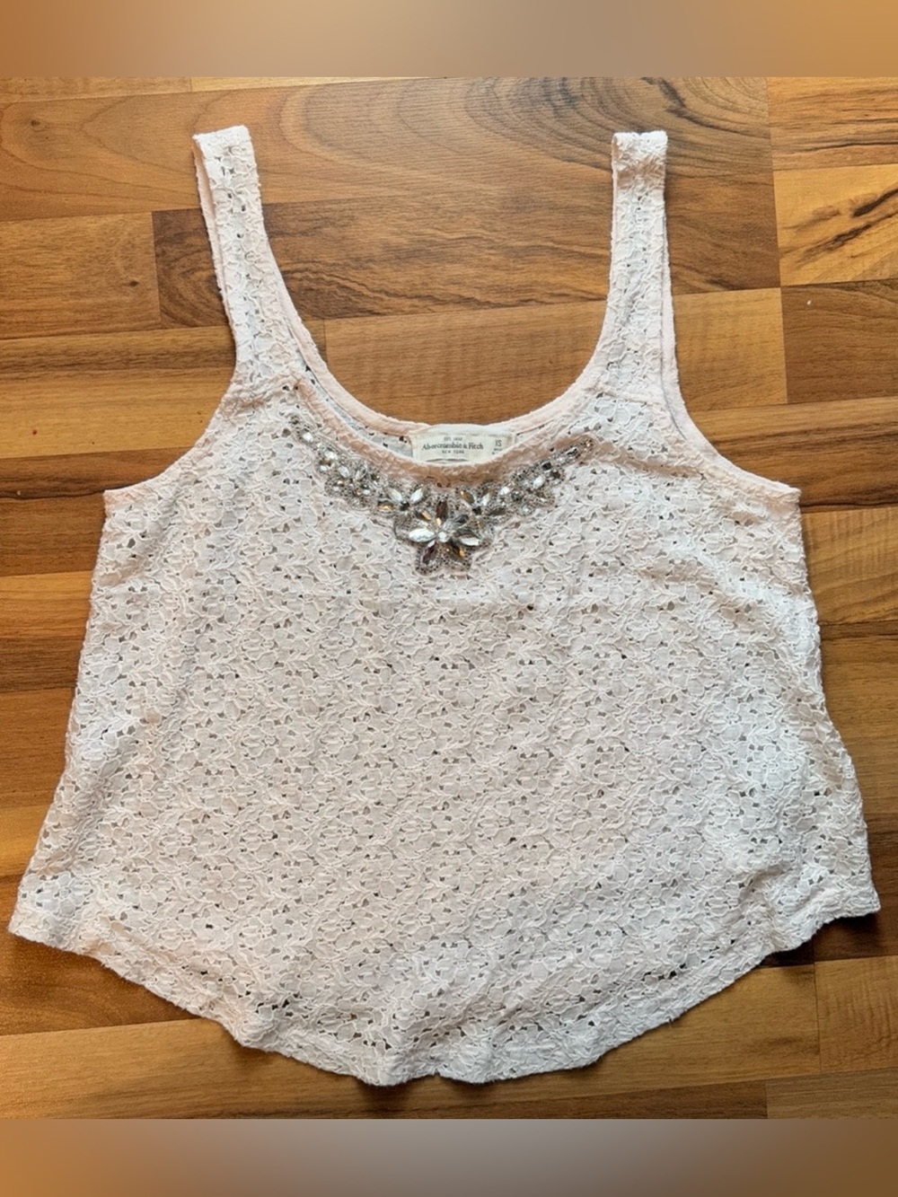 Abercrombie & Fitch Lace Jeweled Scoop Tank - Pale Pink